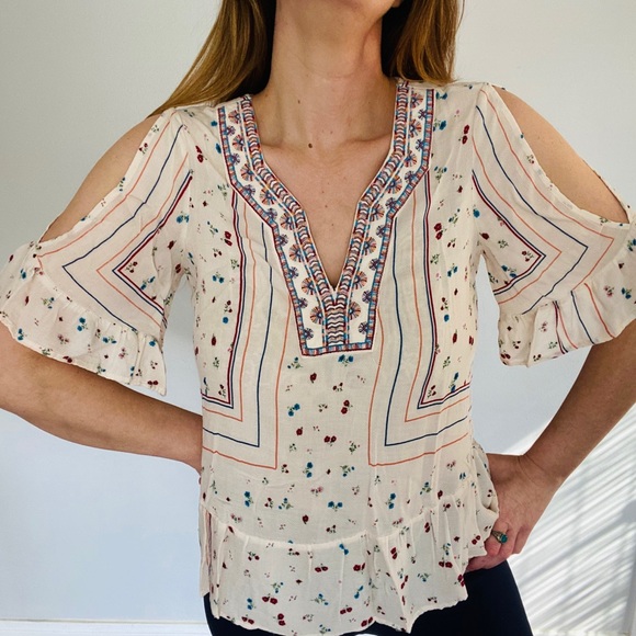 Wit & Wisdom BOHO Bell Sleeves Floral Top Small - Picture 4 of 14